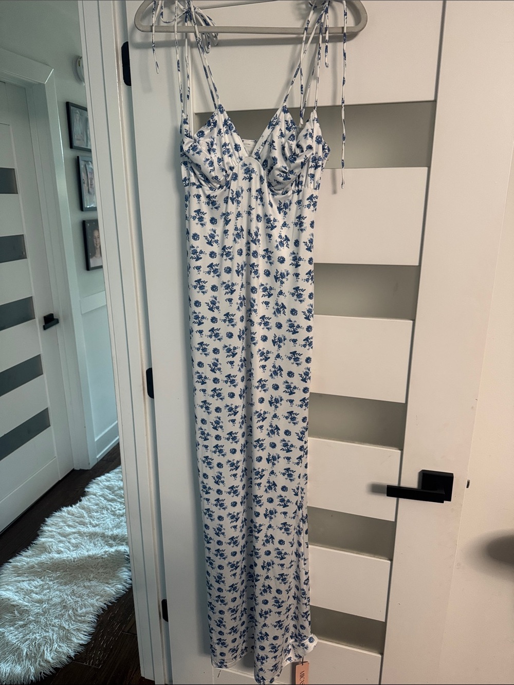 Micas Blue Floral White Maxi Dress